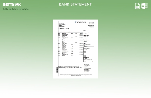 модерен стил Обединетото Кралство Јоркшир банкарски извод шаблон ексел
